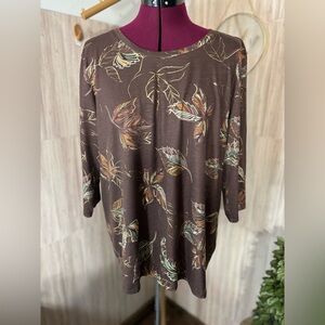 CJ Banks Brown Leaf Print Women's Blouse
